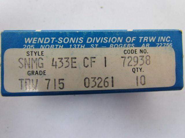 TRW SNMG 433E CF 03261 72938 Carbide Insert Grade TRW 715 Box of 10pcs