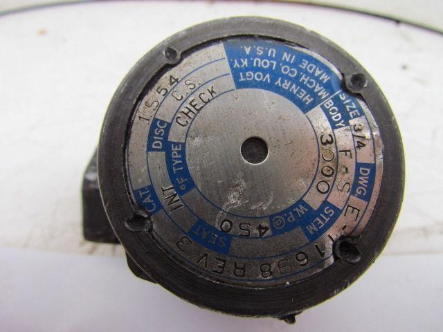 Henry Vogt 1554 E11698 REV3 Line Mount Hydraulic Check Valve 450F 30000WP 3/4npt