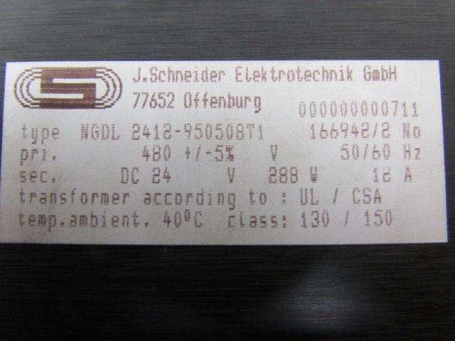 J.Schneider NGDL 2412-950508T1 166942/2 Transformer 480V Pri 24VDC Sec 288W 12A