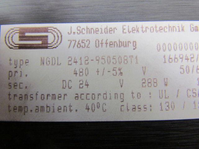 J.Schneider NGDL 2412-950508T1 166942/2 Transformer 480V Pri 24VDC Sec 288W 12A