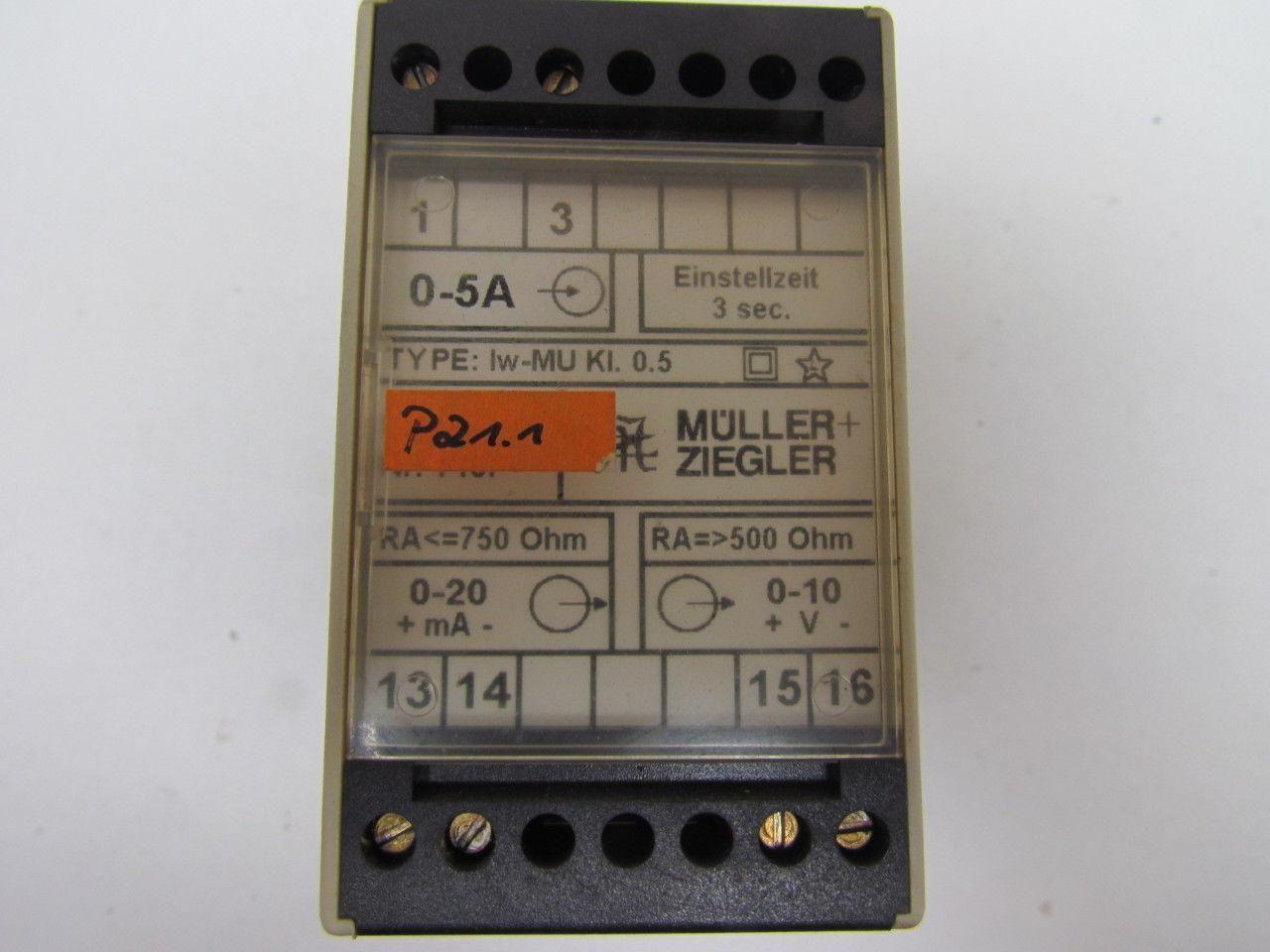 Muller Ziegler IW-MU KI. 0.5 Module 0-5A 0-20 MA 0-10V DIN Rail Mount