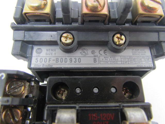 Allen Bradley 500F-BOD930 500F-B0D930 Contactor Motor Starter Sz1 27A 120V Coil
