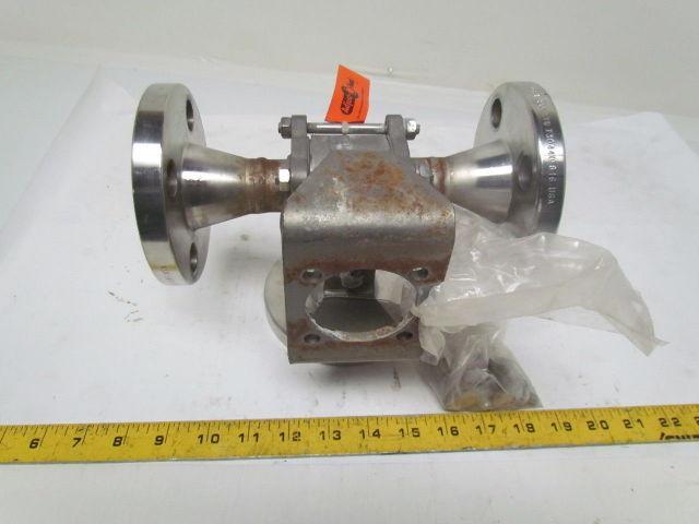 PBM DPH-E5M-L10-02A 1" Stainless Steel 3-Way Flanged Valve w/Actuator Bracket