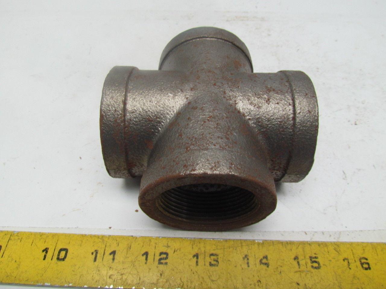 JP Ward 1-1/2"NPT Class 150 Malleable Iron Black Pipe Cross Fitting Lot of 7 USA