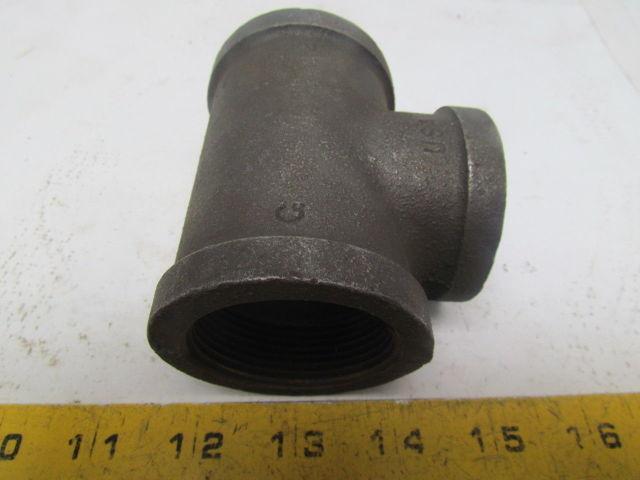 1-1/2x1-1/2x1-1/4" NPT Class 150 Malleable Iron Black Pipe Fitting Tee Lot of 10