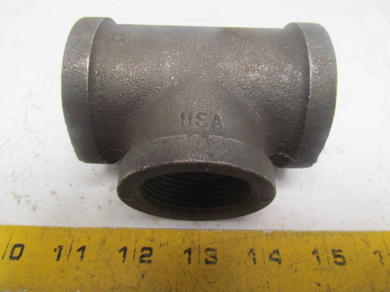 1-1/2x1-1/2x1-1/4" NPT Class 150 Malleable Iron Black Pipe Fitting Tee Lot of 10