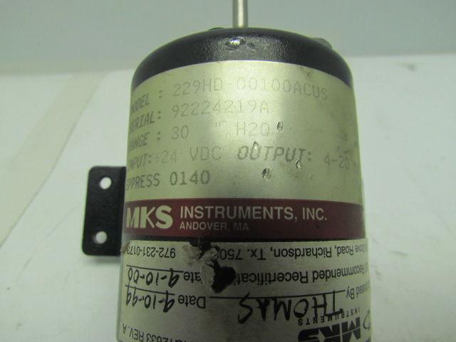 MKS 229HD-00100ACUS Pressure Transmitter Type 229A 30" H20 Range Transducer