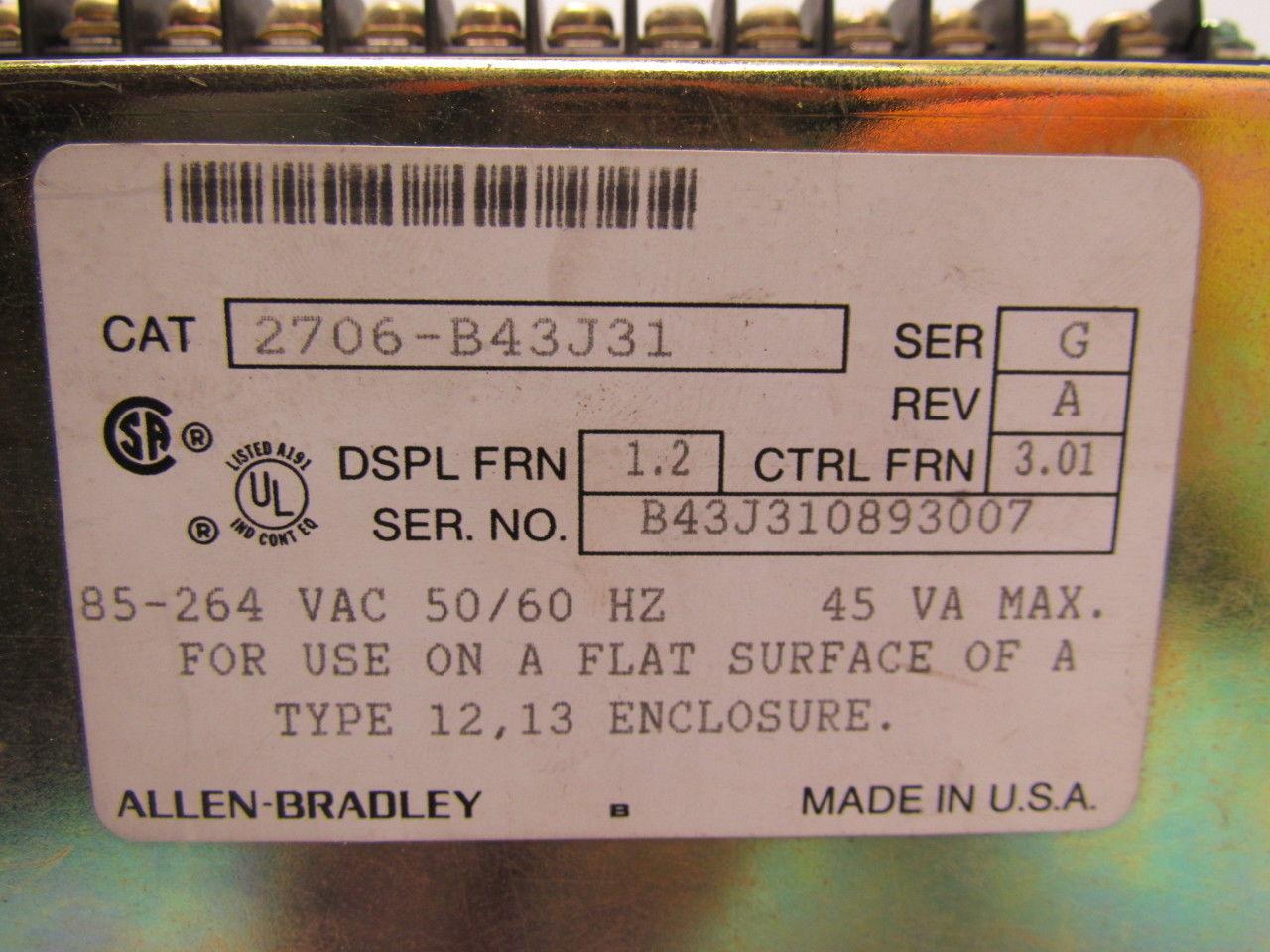 Allen Bradley 2706-B43J31 Dataliner Message Display Operator Interface DL40