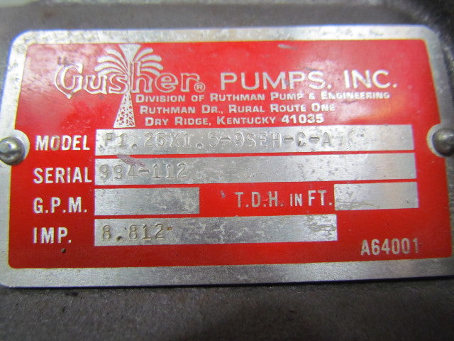 Gusher P1.25x1.5-9SEH-C-A Centrifugal Pump 1-1/2" Inlet NPT 1-1/4" Outlet NPT