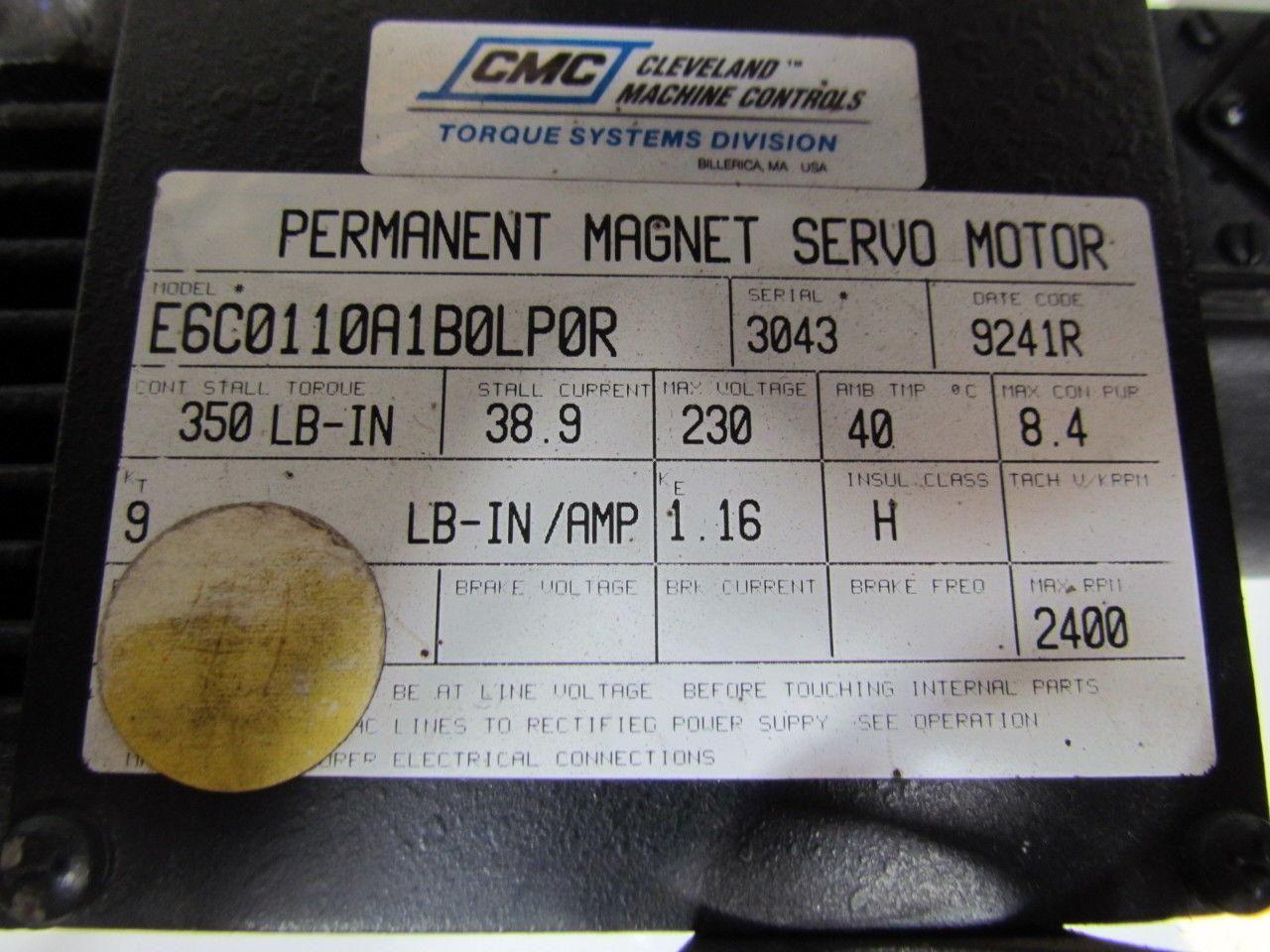 Cleveland Machine E6C0110A1B0LP0R Vintage Brushless Permanet Magnet Servo Motor
