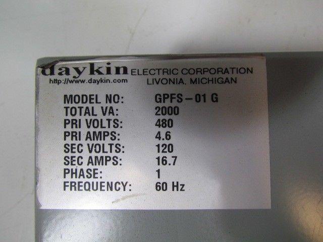 Daykin GPFS-01 G Enclosed Transformer Disconnect 2000VA 480V Pri 120V Sec 1PH