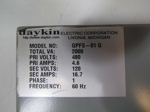 Daykin GPFS-01 G Enclosed Transformer Disconnect 2000VA 480V Pri 120V Sec 1PH
