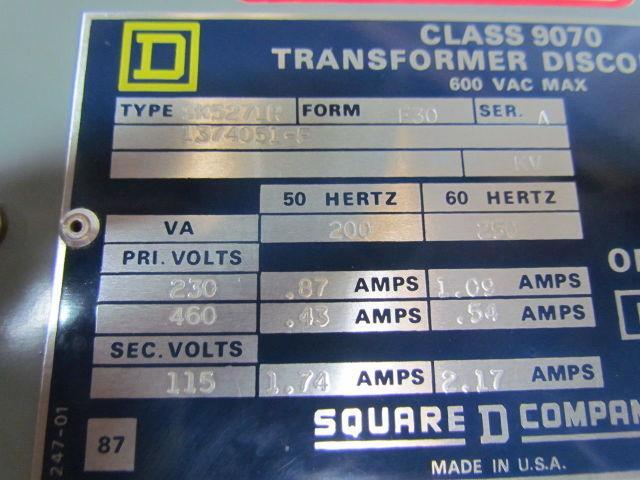 Square D SK5271R Transformer Disconnect Pri 230/460V Sec 115V Class 9070