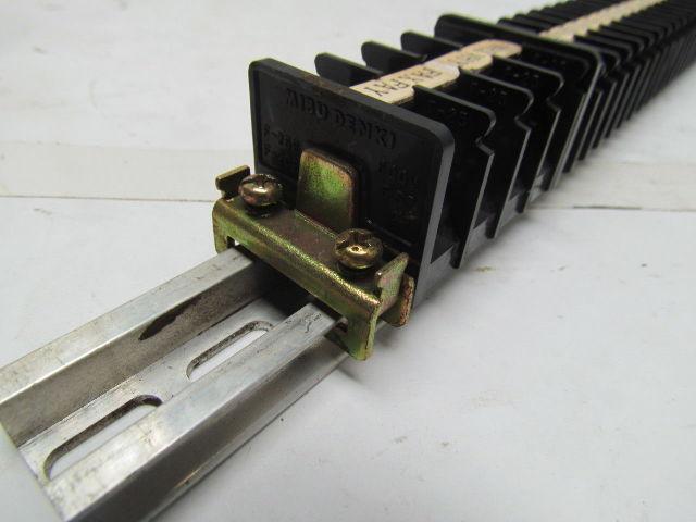 Mibu Denki F15 38 F15 600V Terminal Blocks w/4 F25 Blocks On 18" Long Din Rail