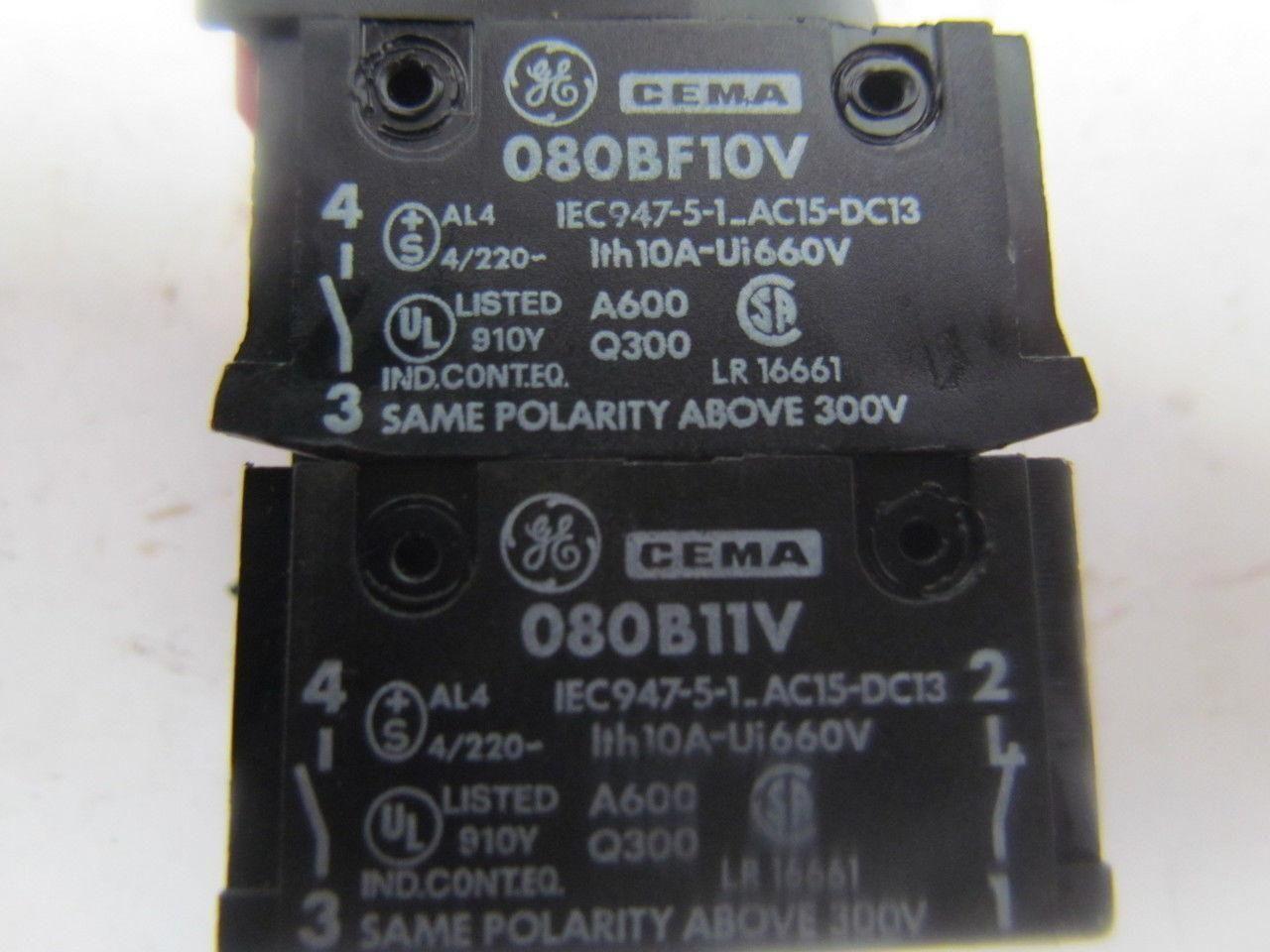 GE General Electric 080BF10V / 080B11V 2 Position Selector Switch