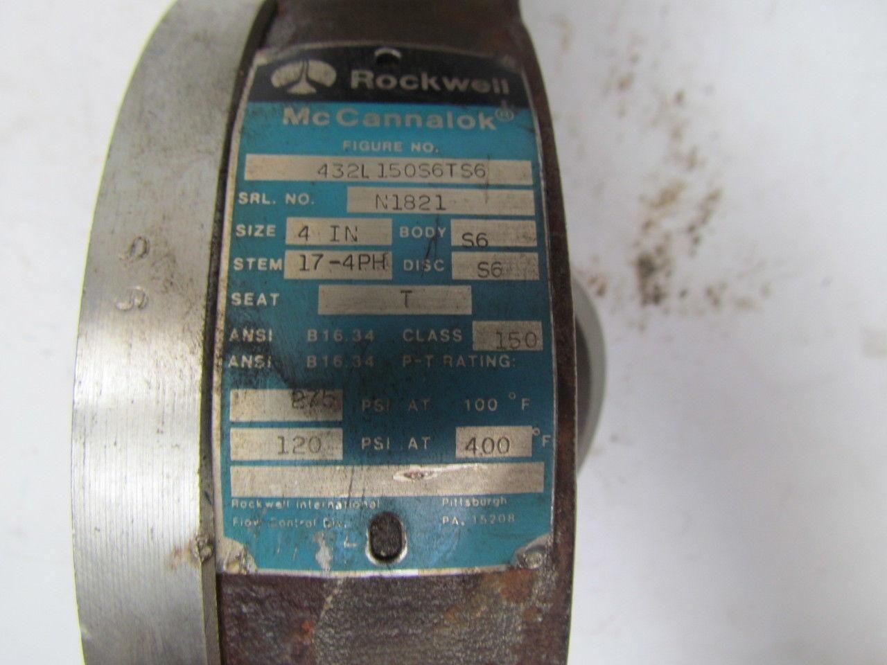 Rockwell MCcAnnalok 432L150S6TS6 4" Stainless Steel Butterfly Valve W/Lever-Lock