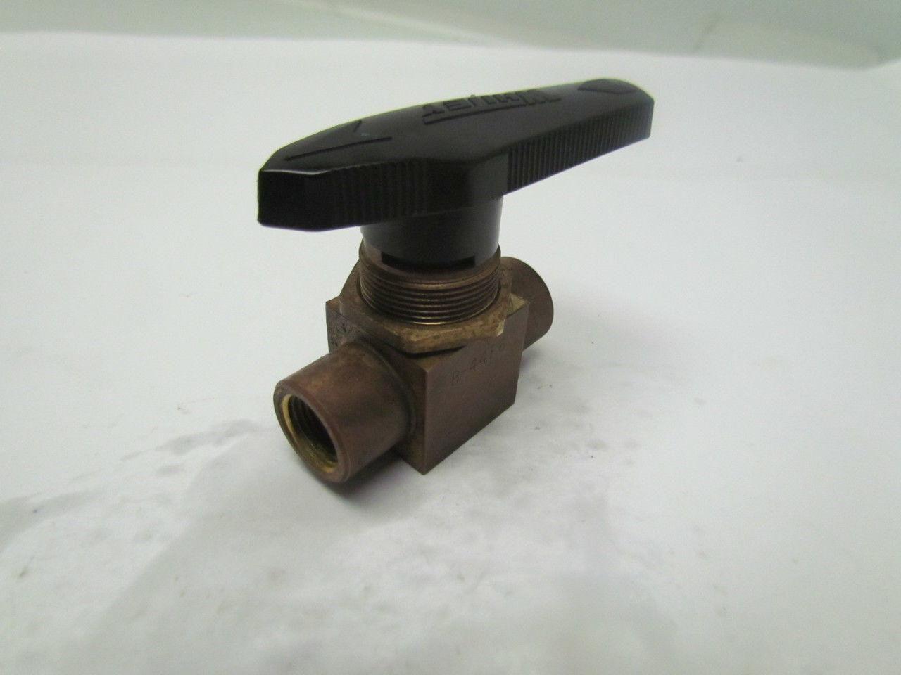 Whitney B-44F6 3/8"npt 2-way Brass Swagelok Ball Valve W/Bleed Off