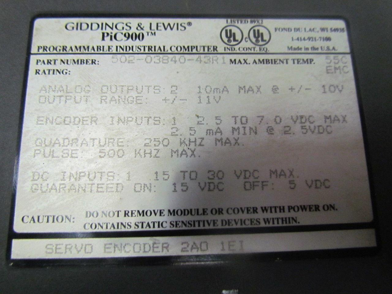 Giddings & Lewis 502-03840-43R1 PIC900 Programmable Industrial Servo Encoder