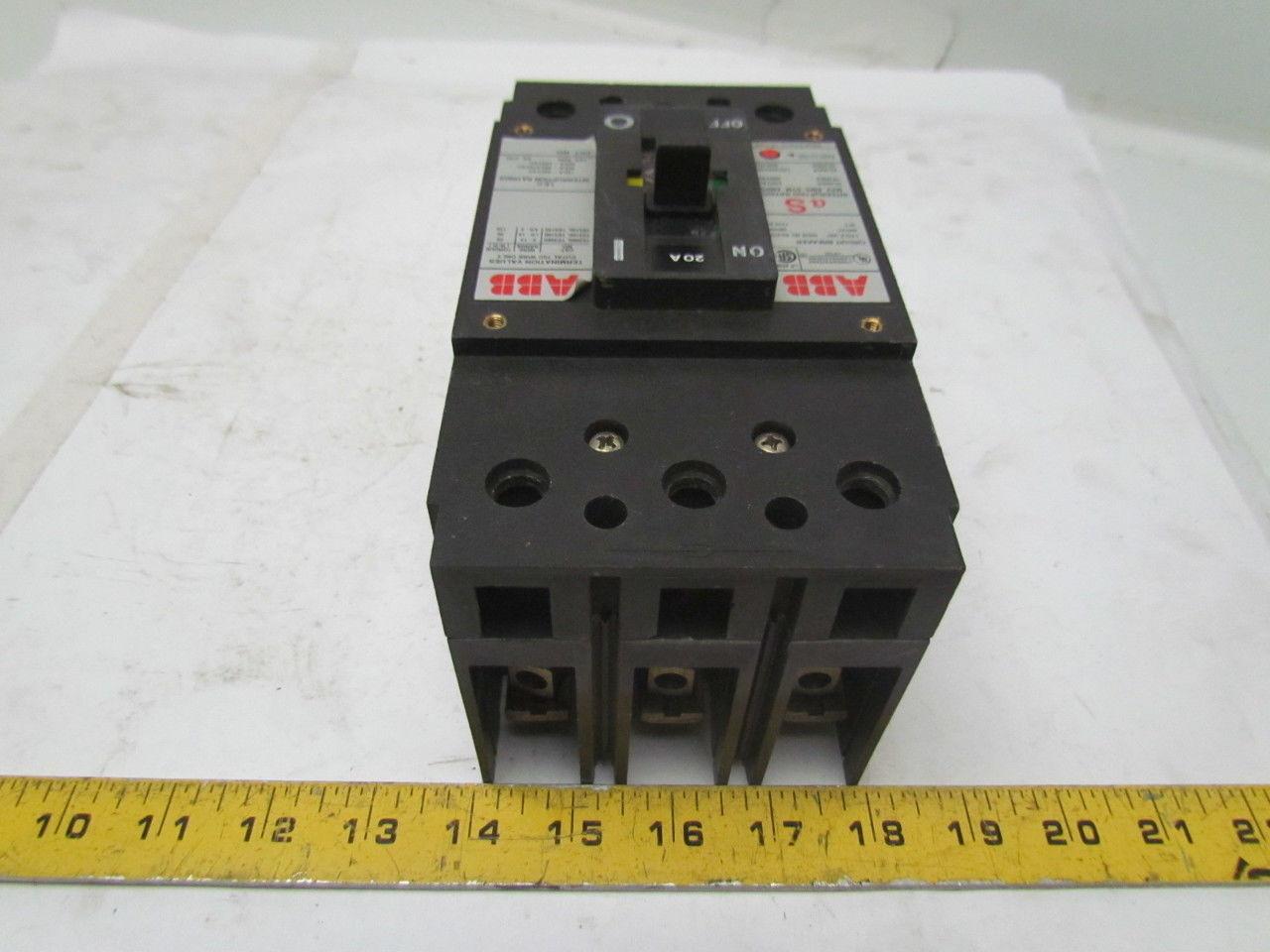 ABB UXAB 727131 R 103 3 Pole 20A Circuit Breaker 480VAC 500VDC