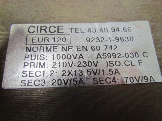 Circe EUR 120 Isolation Transformer Pri 210V-230V Sec1.2 : 2x13.5 Sec3 20V