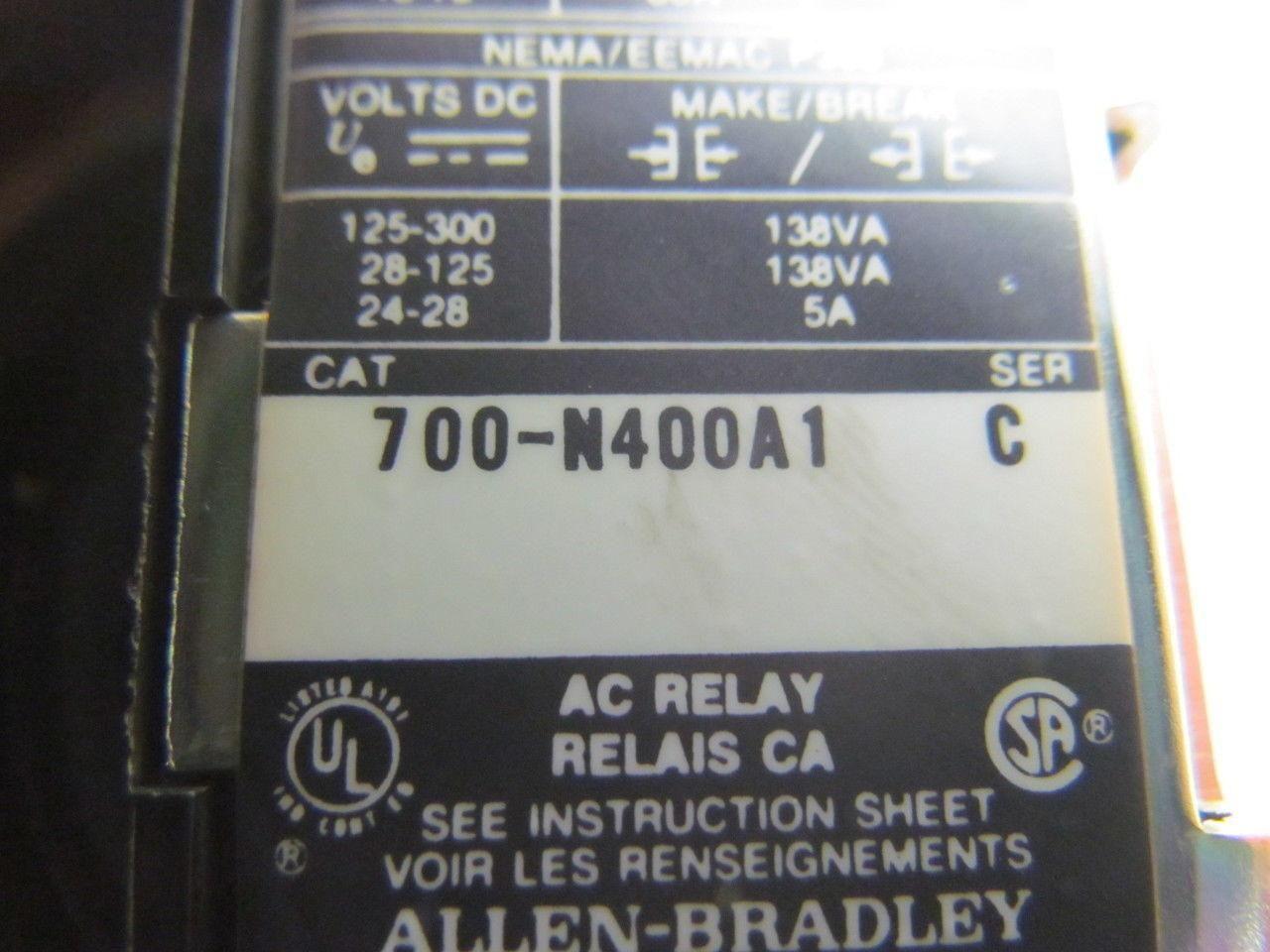 A-B Allen Bradley 700-N400A1 Control Relay 120V Coil Ser C