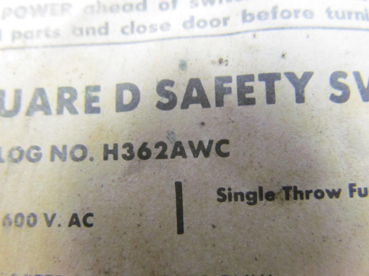 Square D H362AWC Ser D1 60amp 600VAC Fusible Disconnect Safety Switch
