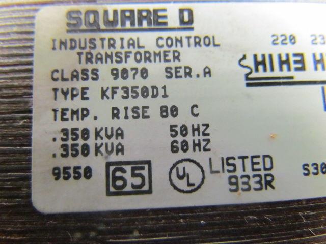 Square D KF350D1 Class 9070 Ser A Control Transformer 220-480x120V .350 KVA