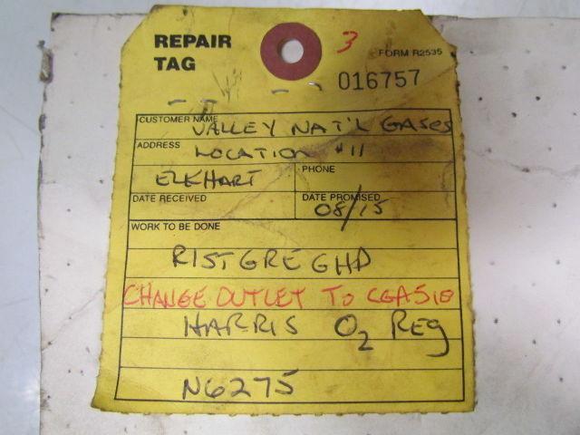 Harris Oxygen Regulator Supply Gauge 500 PSI Delivery Ga 15 PSI Rebuilt 8-2015