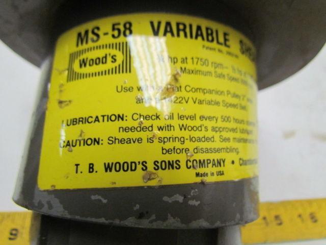 T.B. Woods MS-58 variable sheave pulley 1/2" bore maximum 8900 RPM