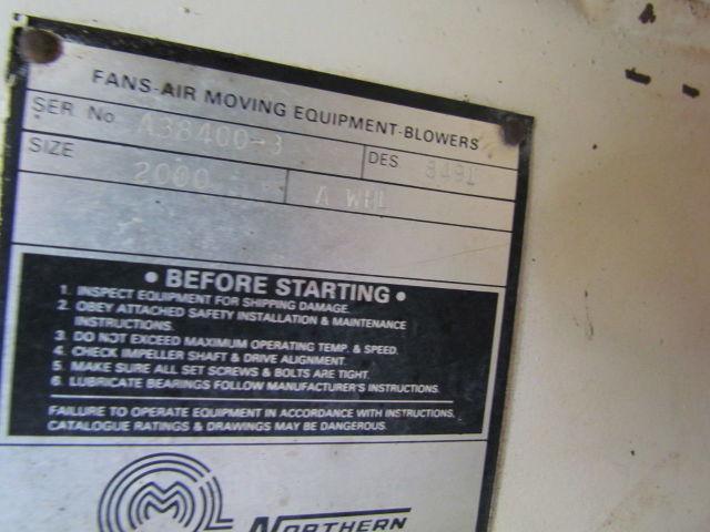 Northern Blower Size 2000 3HP 20" Fan Belt Driven 460V 3PH 32"x32"