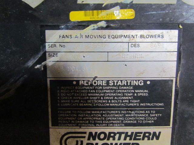 Northern Blower Size 2700 20HP Belt Driven 27" Stainless Steel Fan 32x32" Plug
