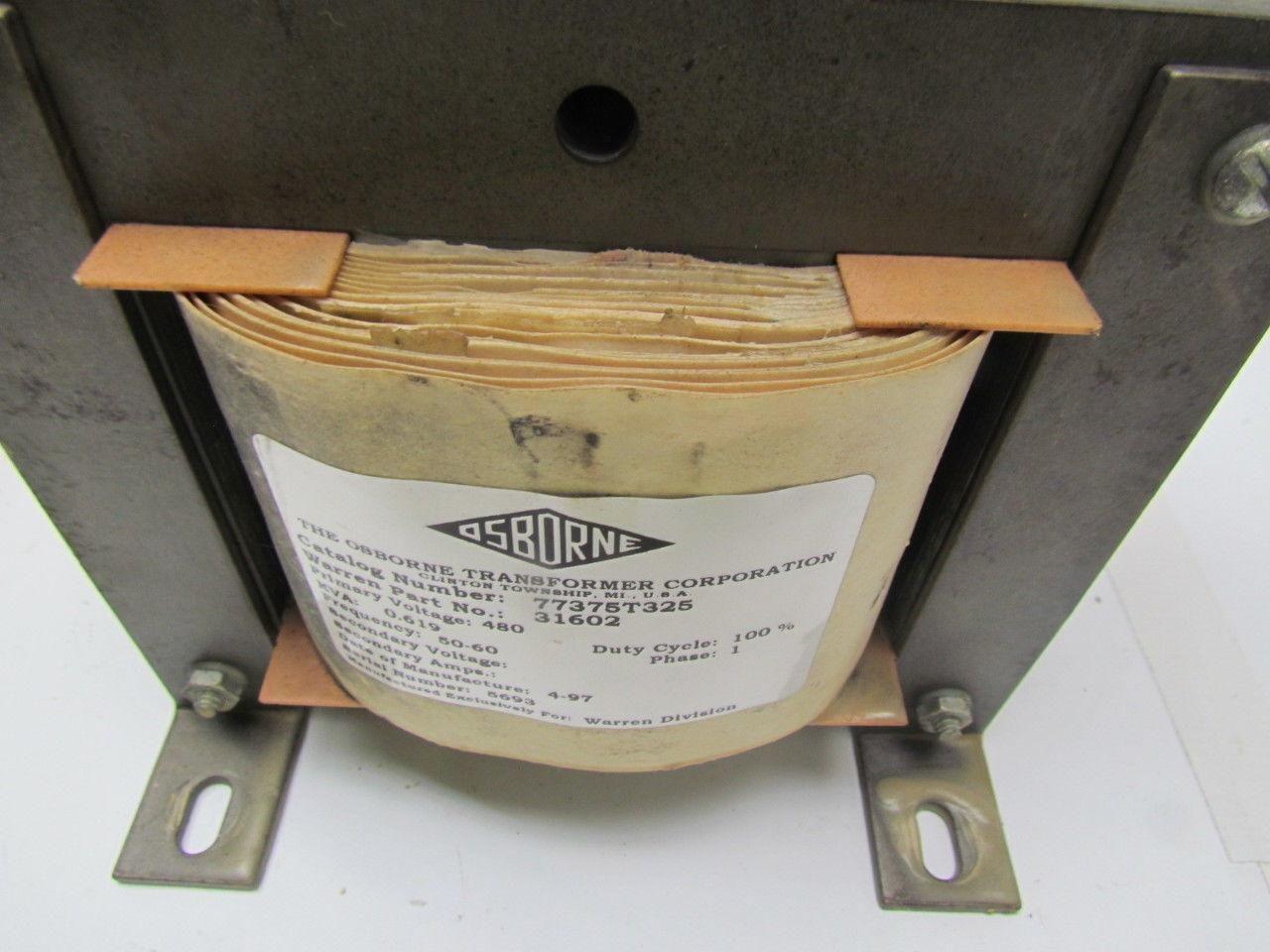 Warren Emhart 31602 .619KVA Transformer 480 Volt 50/60Hz