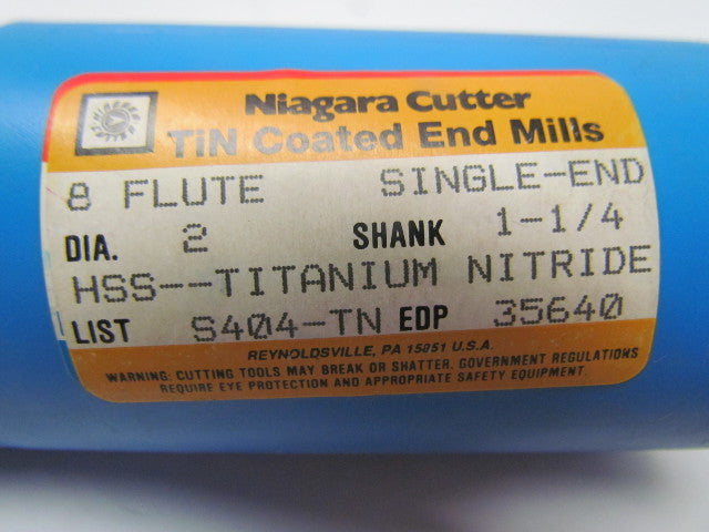 Niagara Cutter S404-TN 35640 Coated End Mill 2"dia. 1-1/4"shank 8 Flute