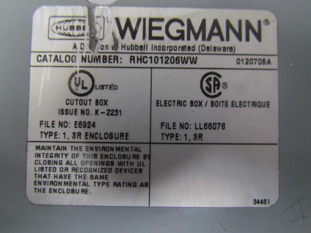Wiegmann RHC101206WW Electrical enclosure rain proof wall mount 12"x10"x6"
