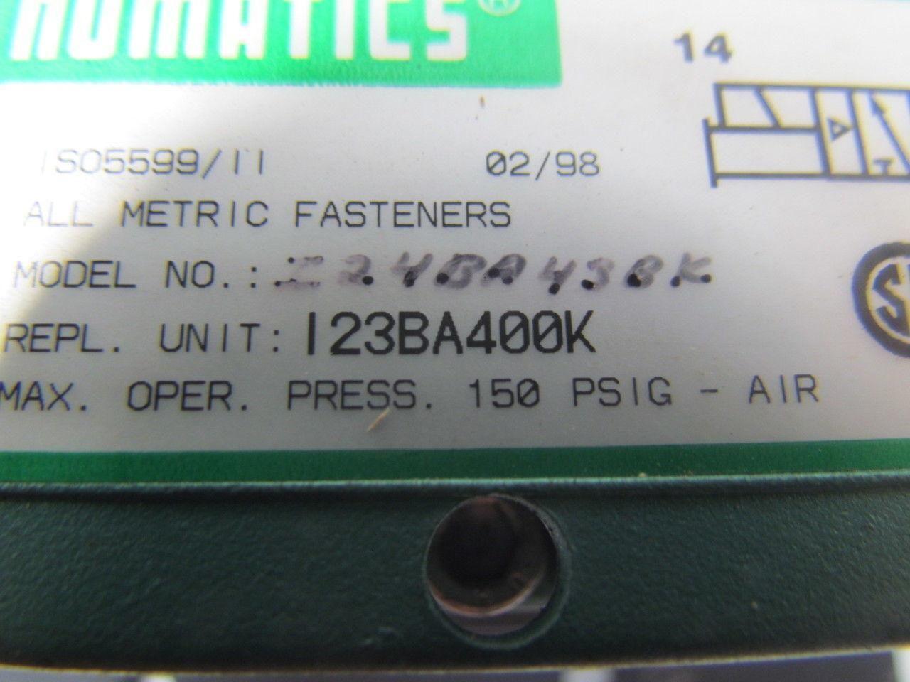 Numatics I24BA43BK/123BA400K Pneumatic solenoid air valve w/manifold 120VAC 06A