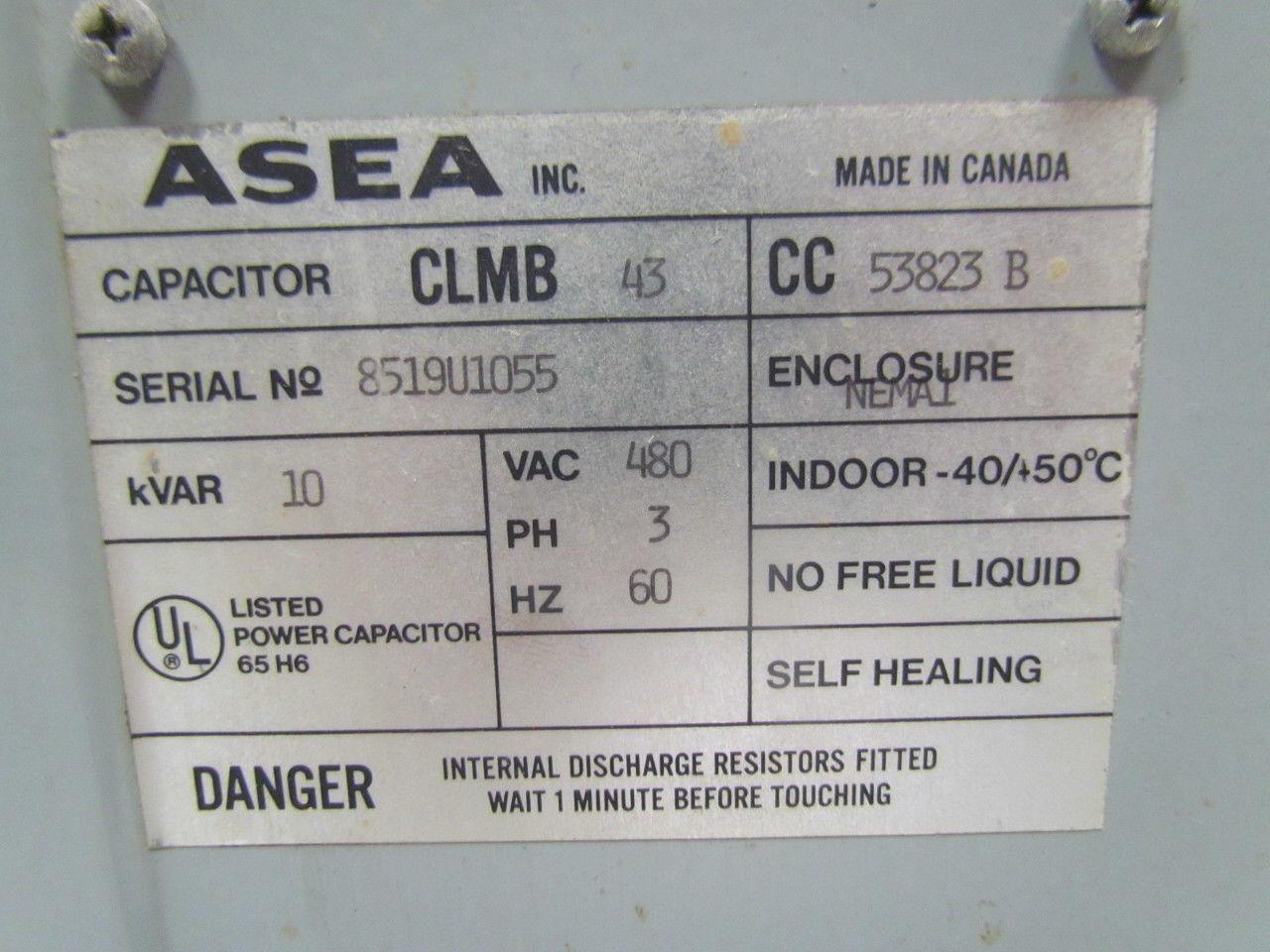 ASEA Inc. 53823 B Individual Capacitor 3-phase 480VAC 60Hz 10KVAR