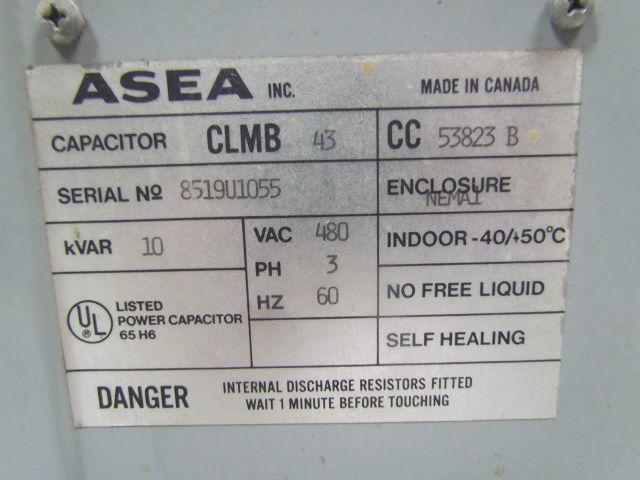 ASEA Inc. 53823 B Individual Capacitor 3-phase 480VAC 60Hz 10KVAR