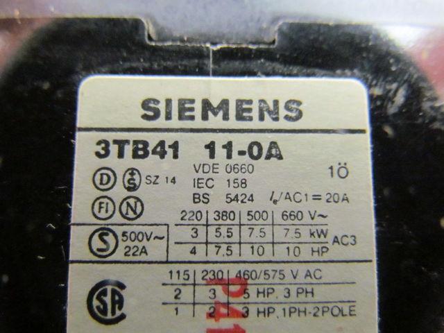Siemens 3TB41 11-0A 20A 600V 10HP coil contactor biesse rover starter