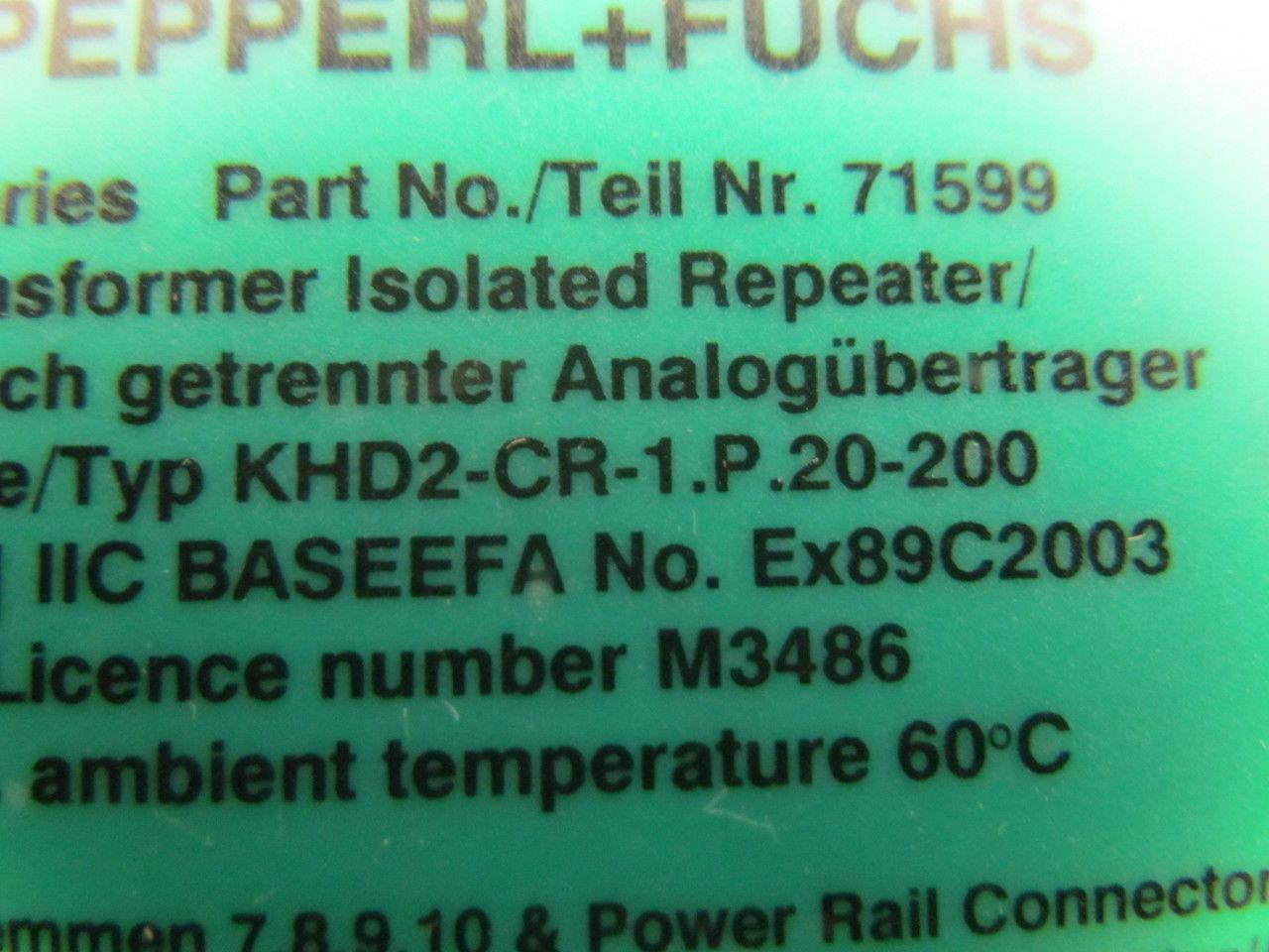 Pepperl Fuchs KHD2-CR-1.P.20-200 Transformer isolated repeater