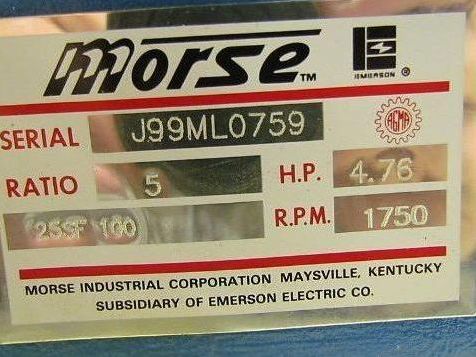 Morse 25SF 100 5:1 Gearbox Gear Reducer 4.75hp Input @ 1750rpm 350rpm output