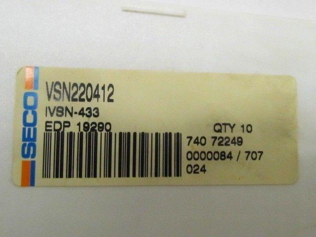 Seco VSN220412 IVSN-433 EDP 19290 Box of 10 NIB