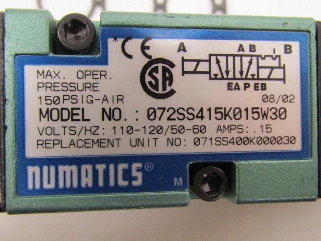 Numatics 072SS415K015W30 120v Pneumatic Solenoid Valve NEW
