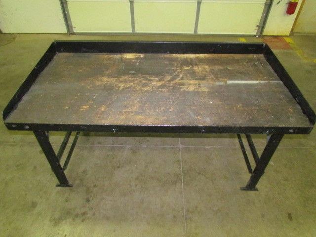 Vintage Industrial Steel Workbench w/ 36x72" Butcher Block Dated 1945 34" High