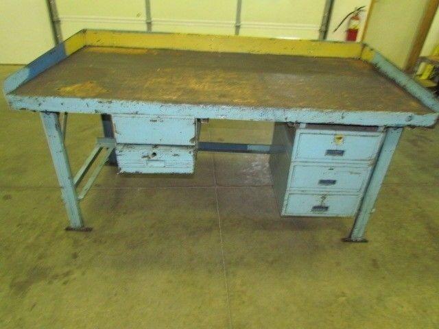 Vintage Industrial Steel Workbench 36x72" Butcher Block 2 1/2" Thick 5 Drawers