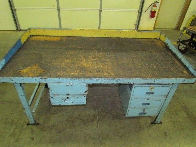 Vintage Industrial Steel Workbench 36x72" Butcher Block 2 1/2" Thick 5 Drawers