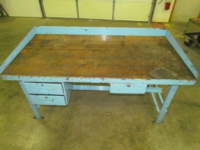 Vintage Industrial Workbench 72x36" Butcher Block 2 1/2" Thick Date 1945 3Drawer