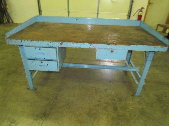 Vintage Industrial Workbench 72x36" Butcher Block 2 1/2" Thick Date 1945 3Drawer