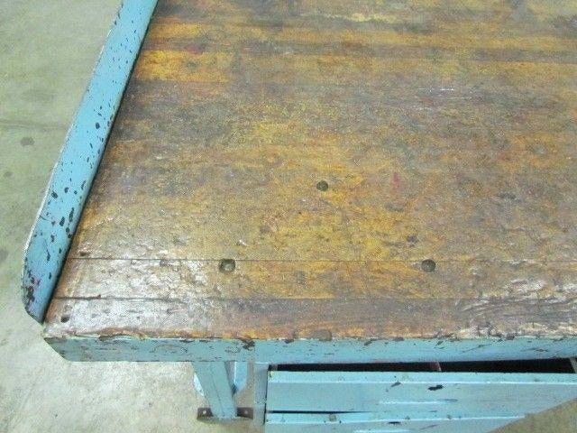 Vintage Industrial Workbench 72x36" Butcher Block 2 1/2" Thick Date 1945 3Drawer