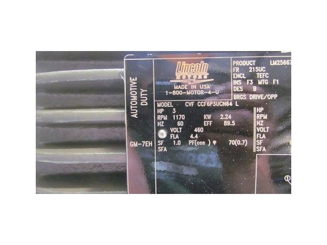Lincoln CCF6P3UCN64 3HP 1170rpm 460V TEFC 215UC Frame Electric Motor