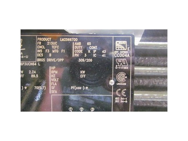 Lincoln CCF6P3UCN64 3HP 1170rpm 460V TEFC 215UC Frame Electric Motor